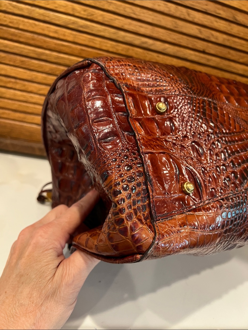 EUC Brahmin Satchel in Pecan Melbourne Croc Embossed Leather Luxury bag, purse - Picture 12 of 17